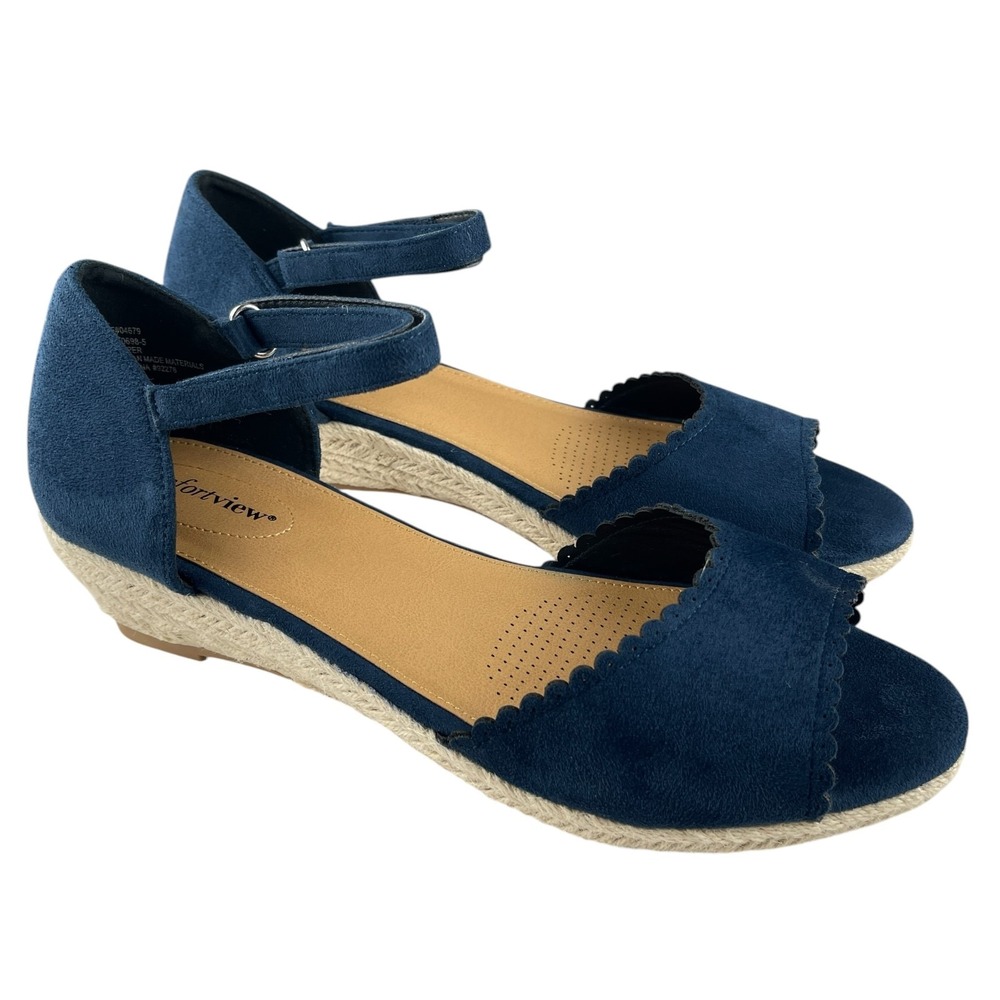 Comfortview Women's Charlie Sandals 11W Navy Faux Suede Espadrille Ankle Strap